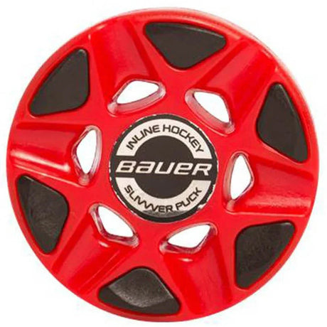 Bauer Slivver Inline Hockey Puck, red with black accents, official IIHF puck.