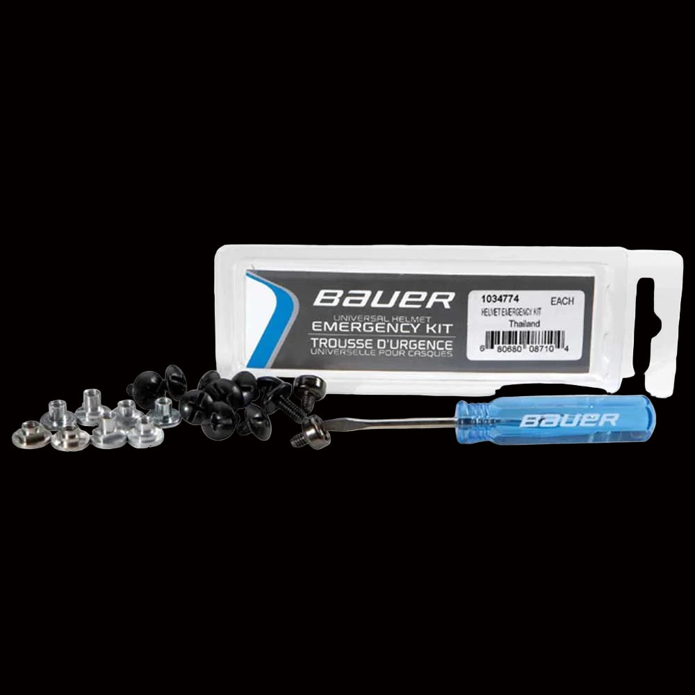 Bauer Emergency Helmet Kit for hockey helmet repair with tools and components.
