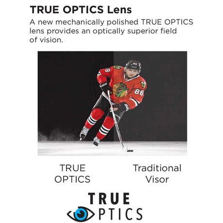 Bauer Pro Straight Visor with True Optics lens for superior vision in hockey.