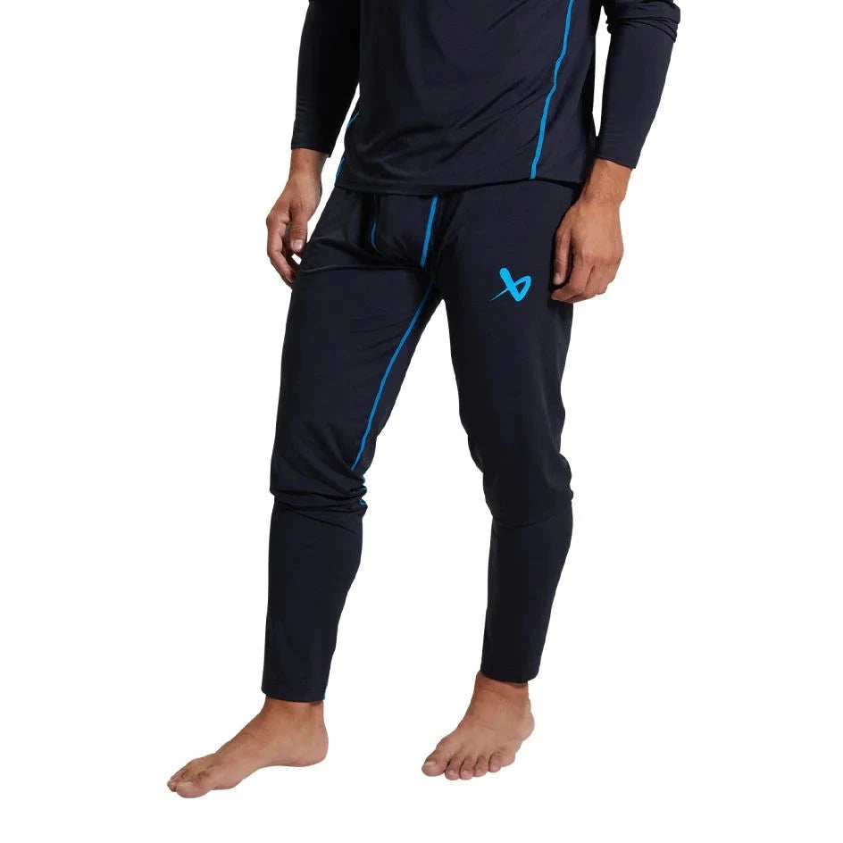 Black Bauer Basic Base Layer Pant with blue accents offering moisture wicking and comfort.