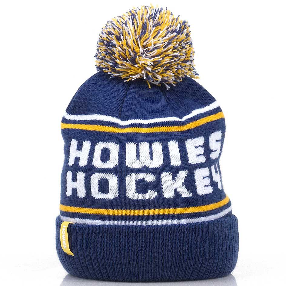 Howies Retro Winter Beanie in classic colors with pom-pom and logo.