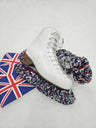 Guardog Soft Paws Sequins Blade Soakers on ice skate with UK flag background