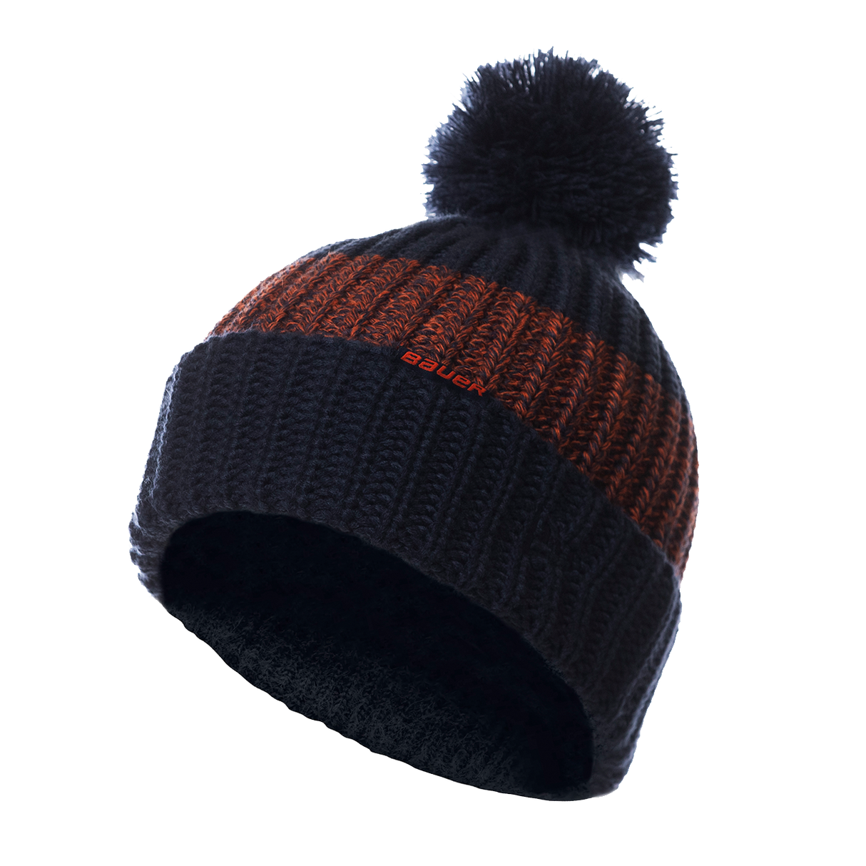 Bauer NE Rib Stripe Knit hat with pom-pom, ideal gift for hockey fans.