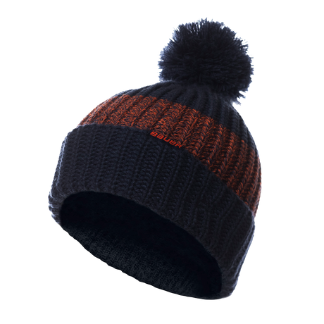 Bauer NE Rib Stripe Knit hat with pom-pom, ideal gift for hockey fans.