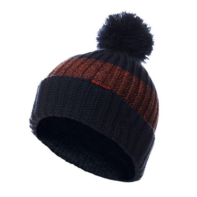 Bauer NE Rib Stripe Knit hat with pom-pom, ideal gift for hockey fans.