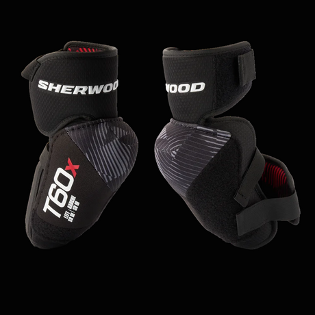 Black elbow pads with Sherwood branding on a white background