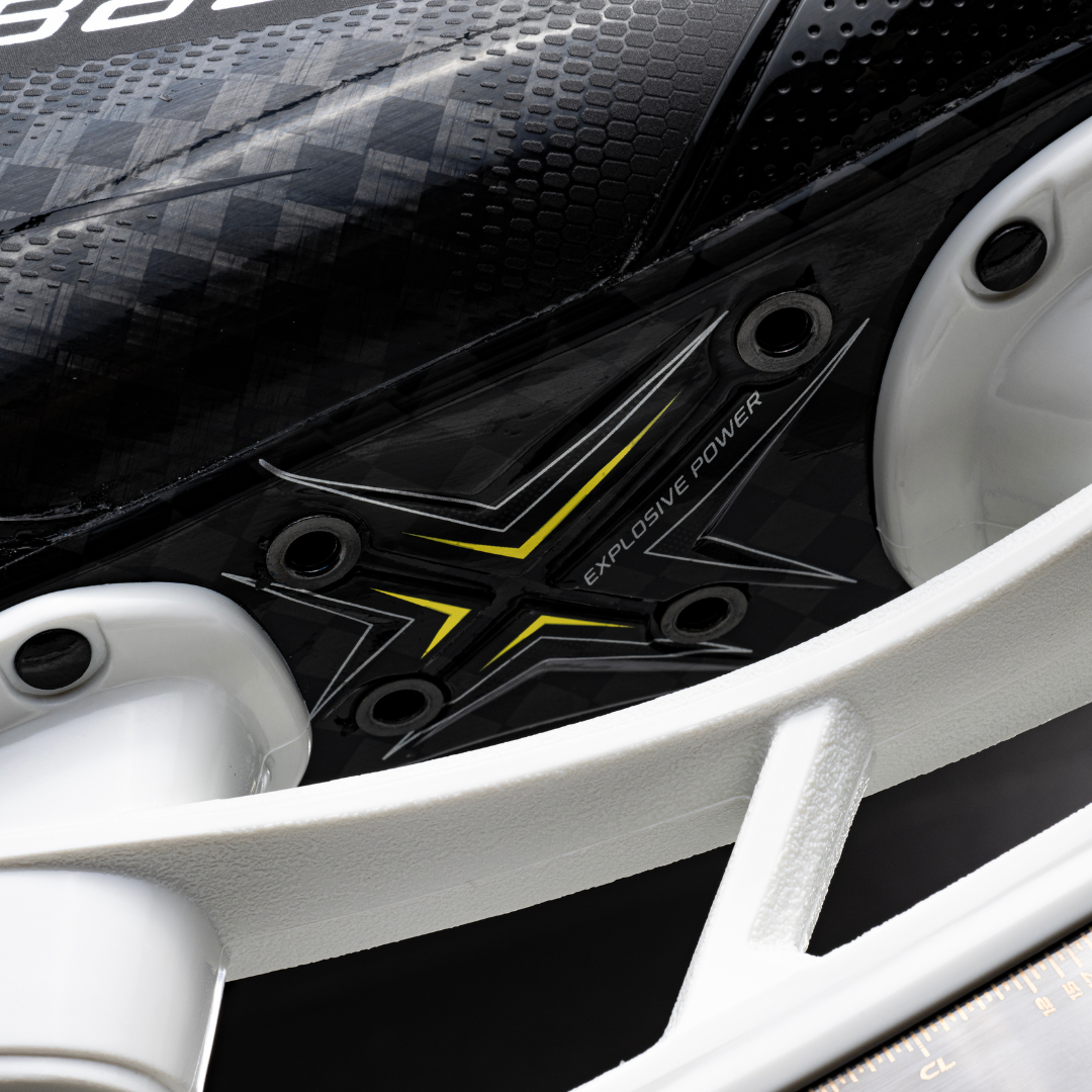 Bauer Supreme Shadow Ice Hockey Skate close-up featuring explosive power design elements.