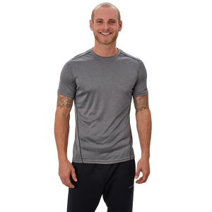 Bauer Vapor team Tech Tee in black, moisture-wicking polyester, tapered fit.