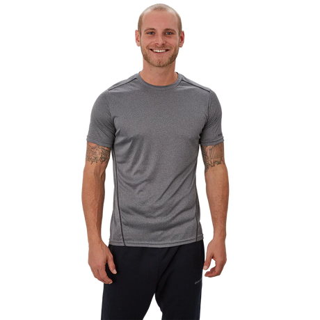 Bauer Vapor team Tech Tee in black, moisture-wicking polyester, tapered fit.