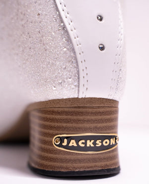 jackson Synergy Sparkle figure skating boots in white with sparkle finish