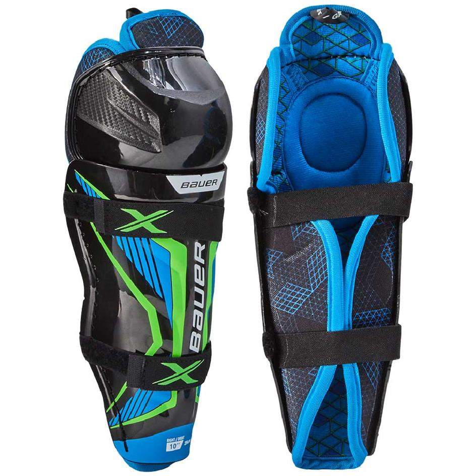 Bauer X Shin Guards with dual lock straps and anatomical liner.