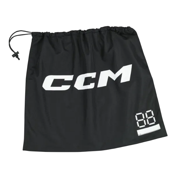 CCM Helmet Bag with drawstring closure, black with white logo.