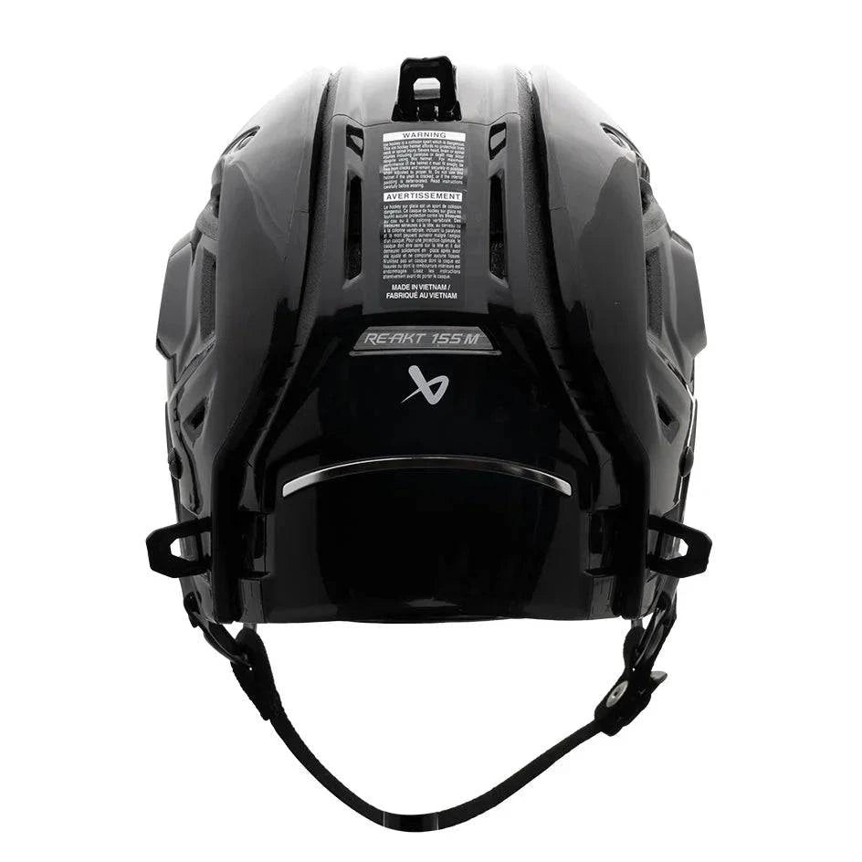 Rear view of Bauer Re-Akt 155 Hockey Helmet showcasing safety and fit technology.