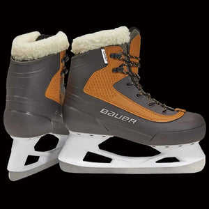 A pair of Bauer Whistler ice skates for adults, featuring brown and gray colors