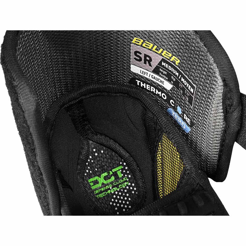 Bauer Supreme MACH Elbow Pads interior view with labels and technology features.