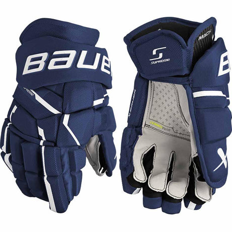 Bauer Supreme MACH Gloves with enhanced protection and mobility for ice hockey.