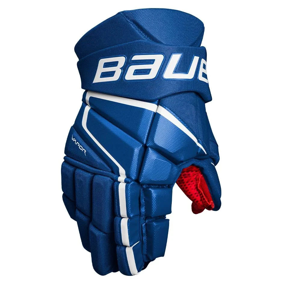 Bauer Vapor 3X Hockey Glove with blue design and lightweight protection.