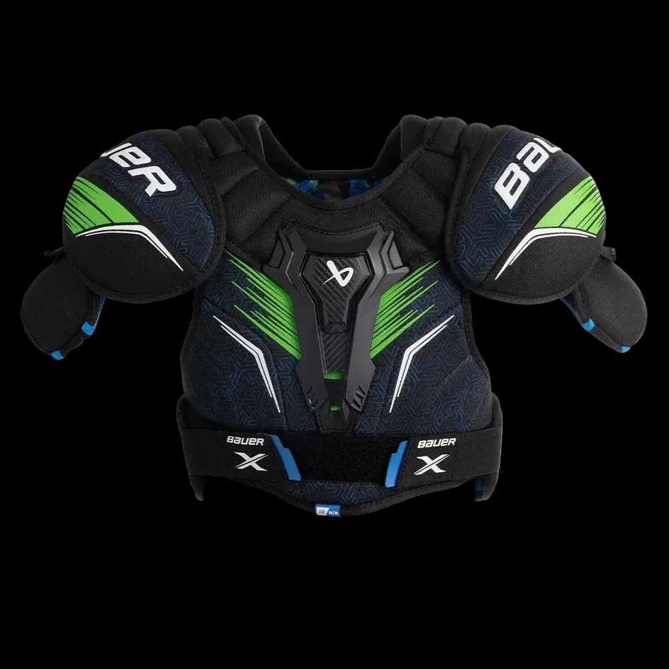 Bauer X S24 Shoulder Pads for recreational players with molded sternum and adjustable bicep fit.