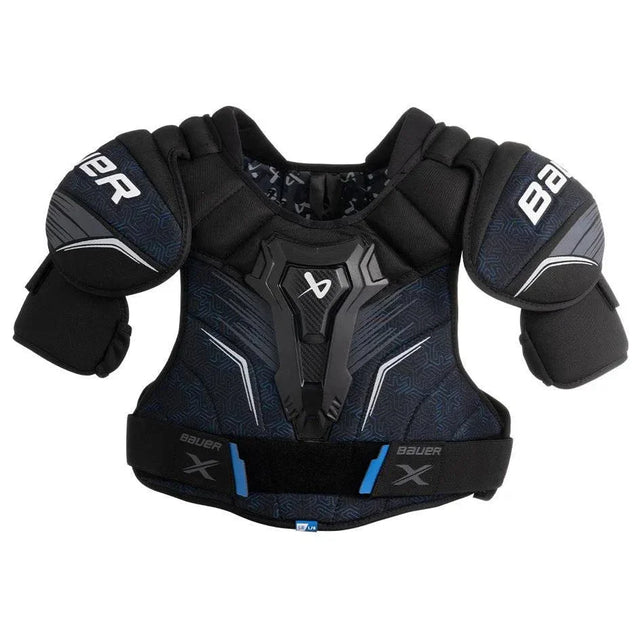 Bauer X S24 Shoulder Pads with molded sternum and FlexCell foam for impact protection, designed for recreational players.