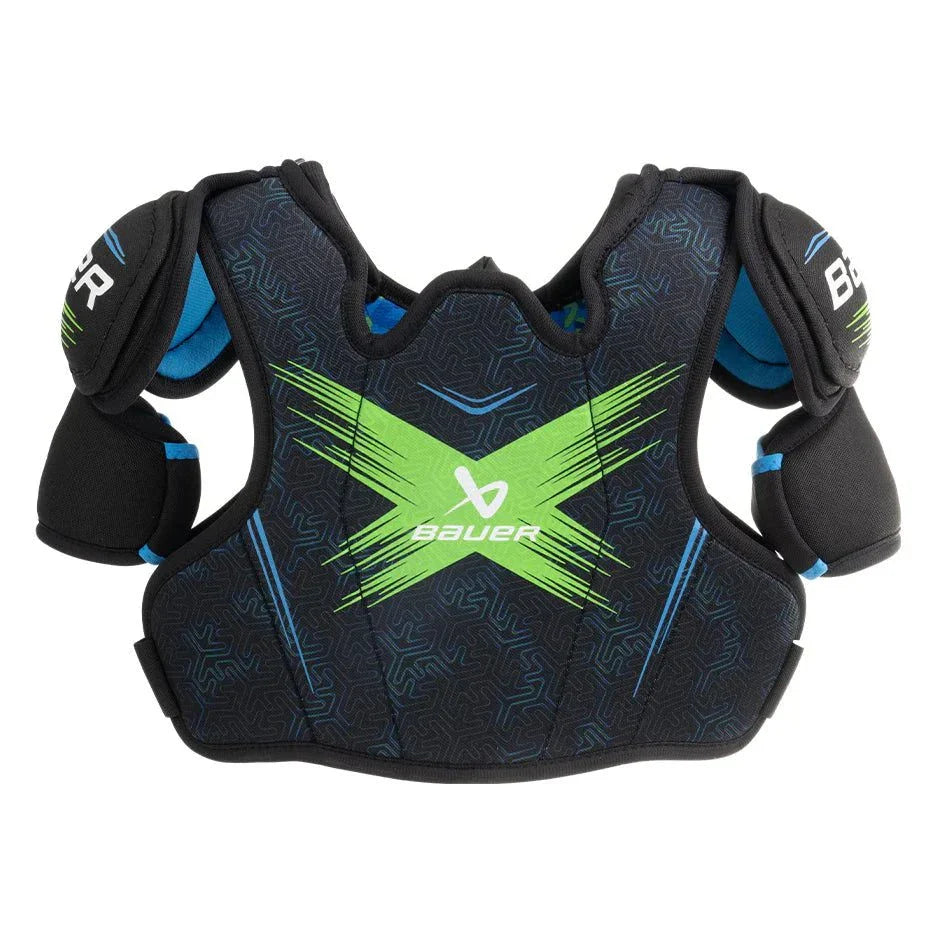 Bauer X S24 Shoulder Pads for recreational players with molded sternum and adjustable biceps.