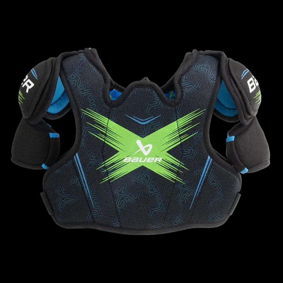 Bauer X S24 Shoulder Pads for recreational players with molded sternum and adjustable biceps.