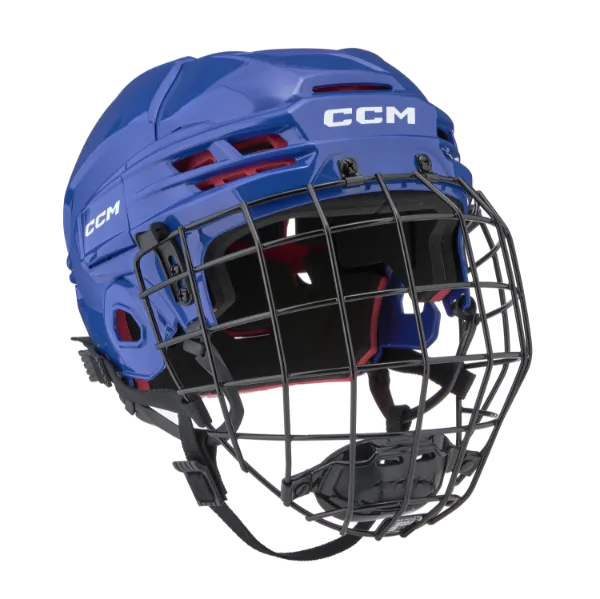 CCM Tacks 70 Helmet Combo for young hockey players, blue shell.