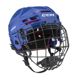 CCM Tacks 70 Helmet Combo for young hockey players, blue shell.