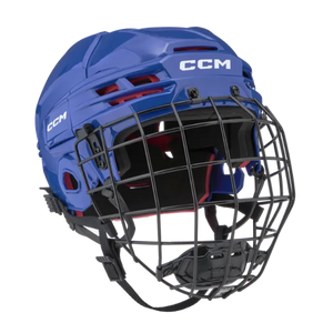 CCM Tacks 70 Helmet Combo for young hockey players, blue shell.