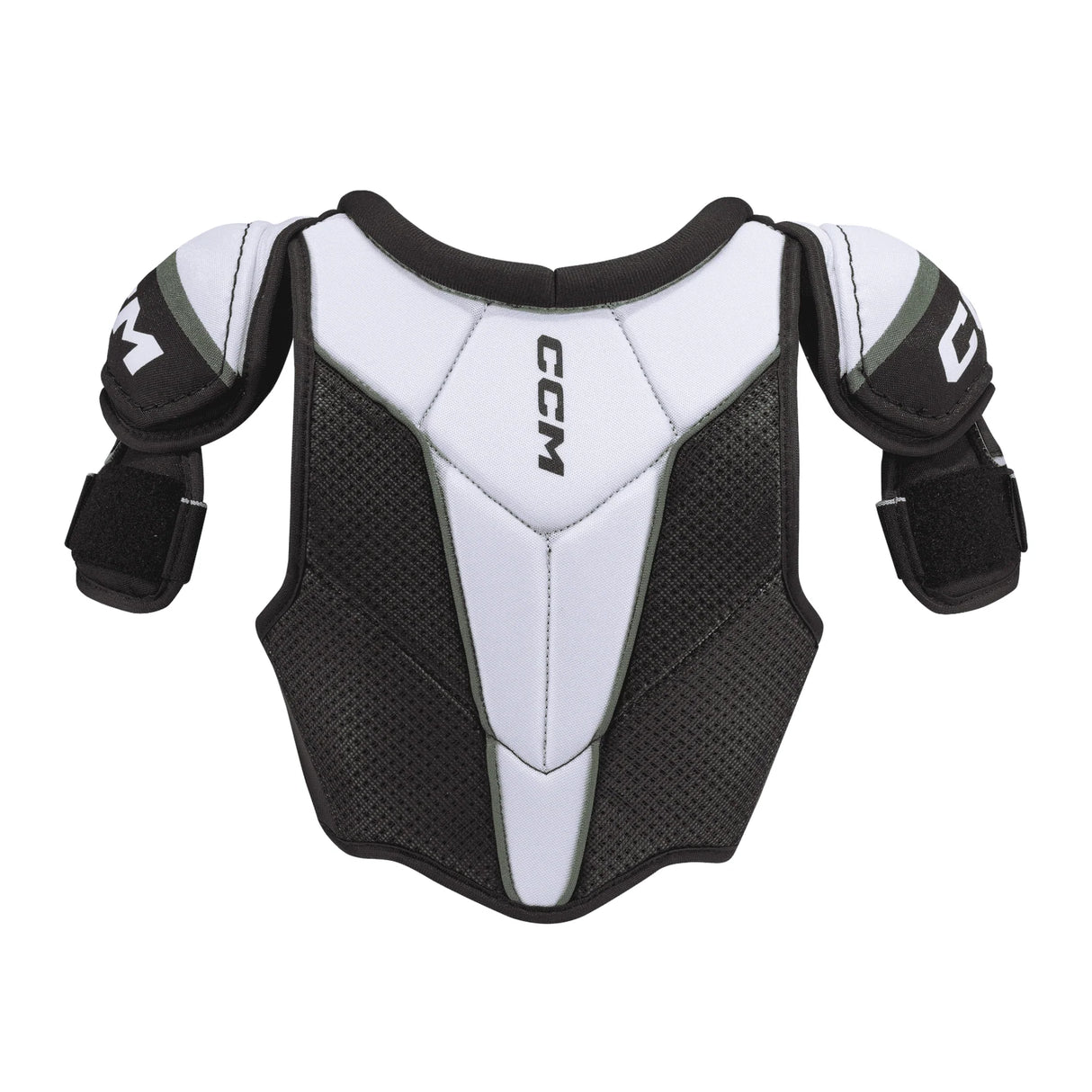 CCM FTW Hockey Shoulder Pads with adjustable fit, designed for women's protection and mobility in white and black.