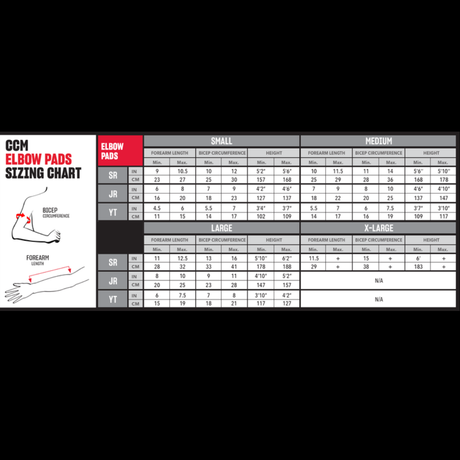 CCM Elbow Pad Size Guide 