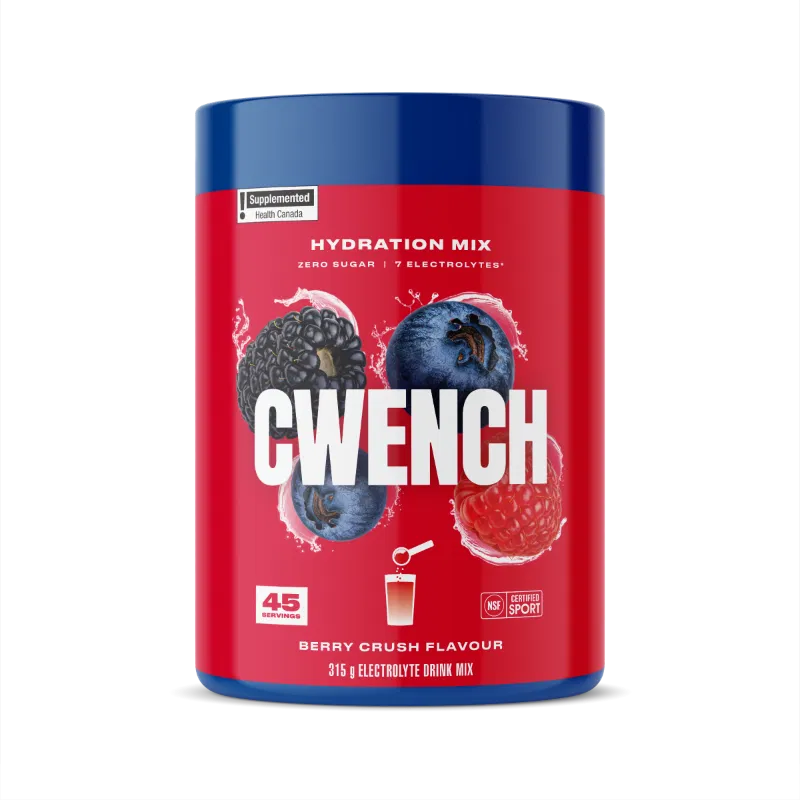 CWENCH Electrolyte Mix 315g Berry Crush Flavour packaging.