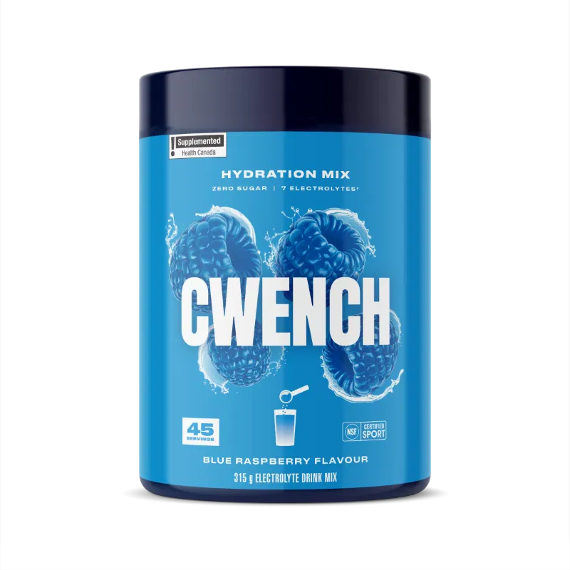 CWENCH Electrolyte Mix 315g in Blue Raspberry flavor for hydration and performance boost.