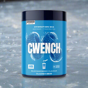 CWENCH Electrolyte Mix 315g in Blue Raspberry flavor for hydration and performance boost.