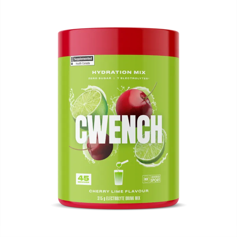 CWENCH Electrolyte Mix 315g in Cherry Lime flavor packaging.