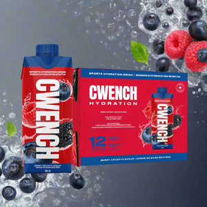 Gwench hydration sports drink package with blue and red design on a white background