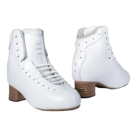 Jackson Supreme DJ5300 white figure skate boots with Swarovski crystals and strong support for double jumps.