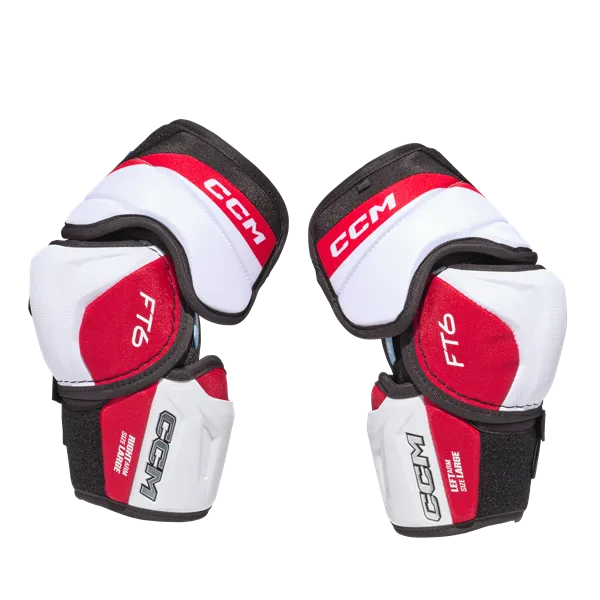 CCM Jetspeed FT6 Elbow Pads with Flexmotion design and AER-TEC system for enhanced mobility and ventilation.