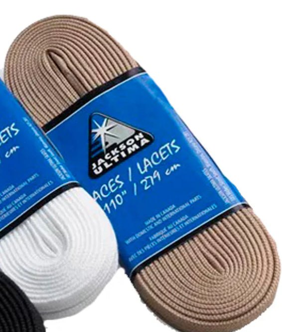 Jackson Figure Skate Laces in brown and white.