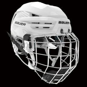 Bauer Re-Akt 85 Helmet Combo with face cage in white.