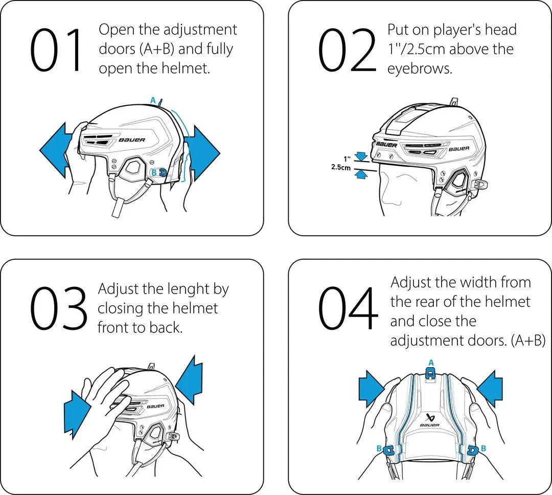 Instructions for adjusting the Bauer Re-Akt 85 Helmet Combo fit.