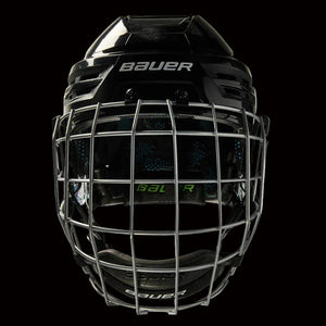 Bauer Re-Akt 85 Helmet Combo, front view with cage.