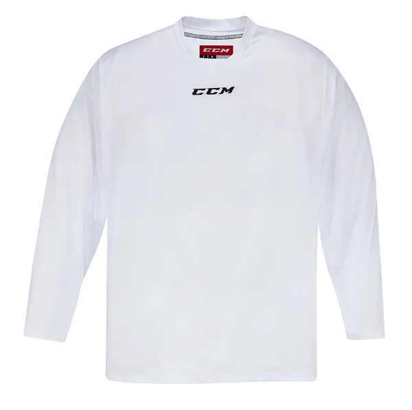 CCM 5000 Practice Jersey, white, polyester, V-neck collar, embroidered logo.