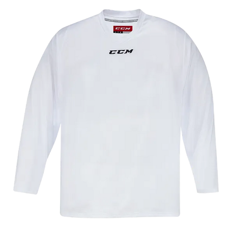 CCM 5000 Practice Jersey, white, polyester, V-neck collar, embroidered logo.