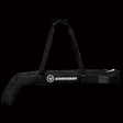 Black Warrior mini stick bag with reinforced stitching, a strap, and an external clear ID window, designed to hold 5 mini hockey sticks.