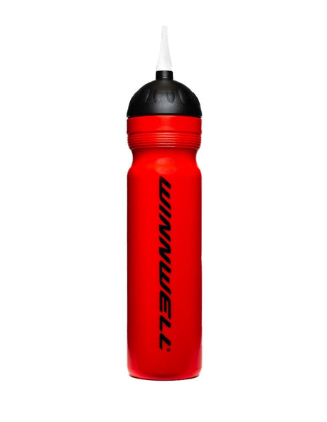 Winnwell Water Drink Bottle 1LT in red with black cap.