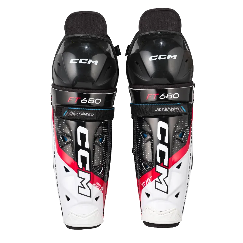 CCM FT680 Hockey Shin Guards with PE shin caps and ventilation ports.