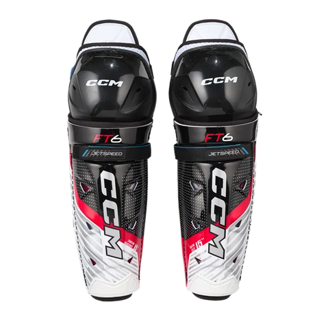 CCM Jetspeed FT6 Shin Pads with AER-TEC thermoregulation system and foam padding.