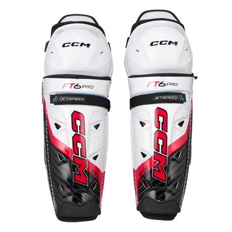 CCM Jetspeed FT6 Pro Shin Pads with AER-TEC technology for ventilation and comfort.