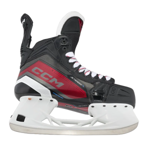 CCM Jetspeed FT680 Intermediate Hockey Skates with black, red, and white design.