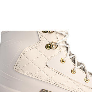 Close-up of Bauer S23 Tremblant Lifestyle Skates showing quilted detailing and metal eyelets.